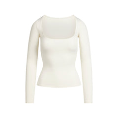 COTTON JERSEY SCOOP NECK LONG SLEEVE TOP | MARBLE