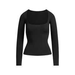 COTTON JERSEY SCOOP NECK LONG SLEEVE TOP | SOOT