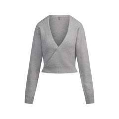 TEXTURED KNIT WRAP SWEATER | DARK HEATHER GREY