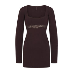 LACE KNIT LONG SLEEVE MINI DRESS | PHOENIX