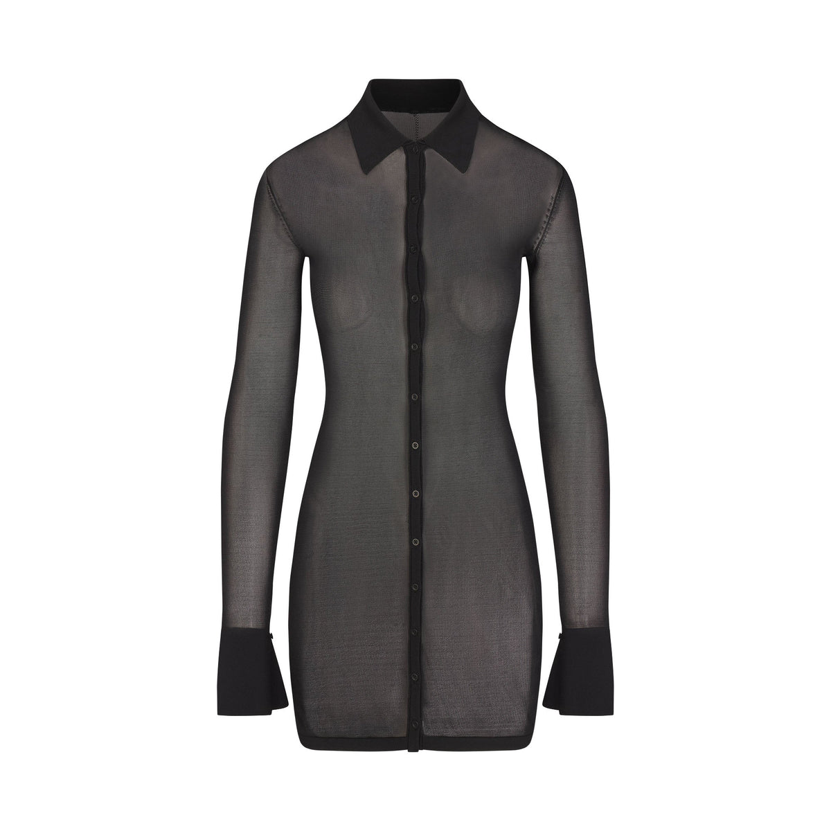 SLINKY KNIT BUTTON DOWN MINI DRESS | OBSIDIAN