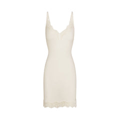 RIB KNIT LACE MINI DRESS | EGRET