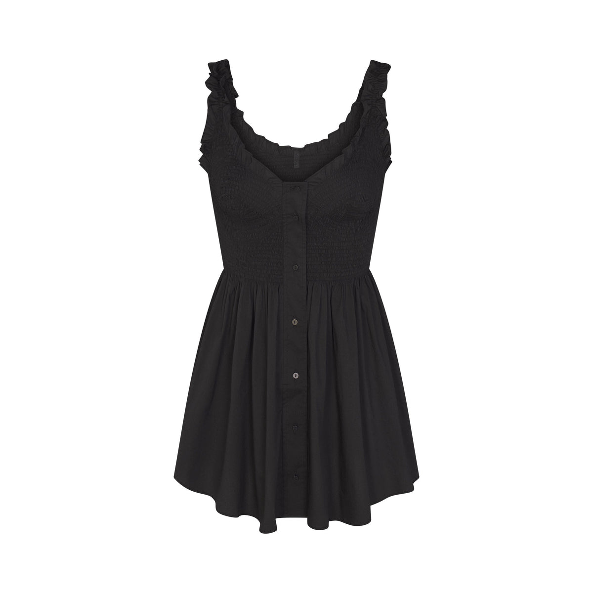 POPLIN APPAREL MINI SMOCKED DRESS | ONYX
