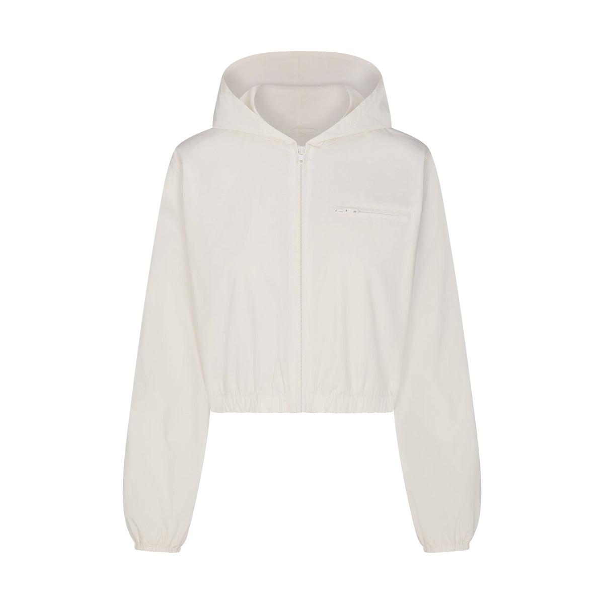 WOVEN COTTON CROPPED ZIP UP JACKET | EGRET