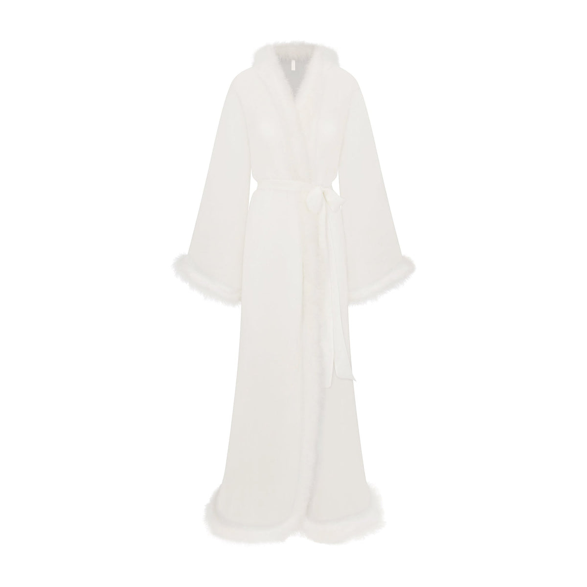 BRIDAL SLEEP FEATHER TRIM LONG ROBE | IVORY