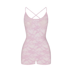 STRETCH LACE LOW BACK ONESIE | BABY PINK