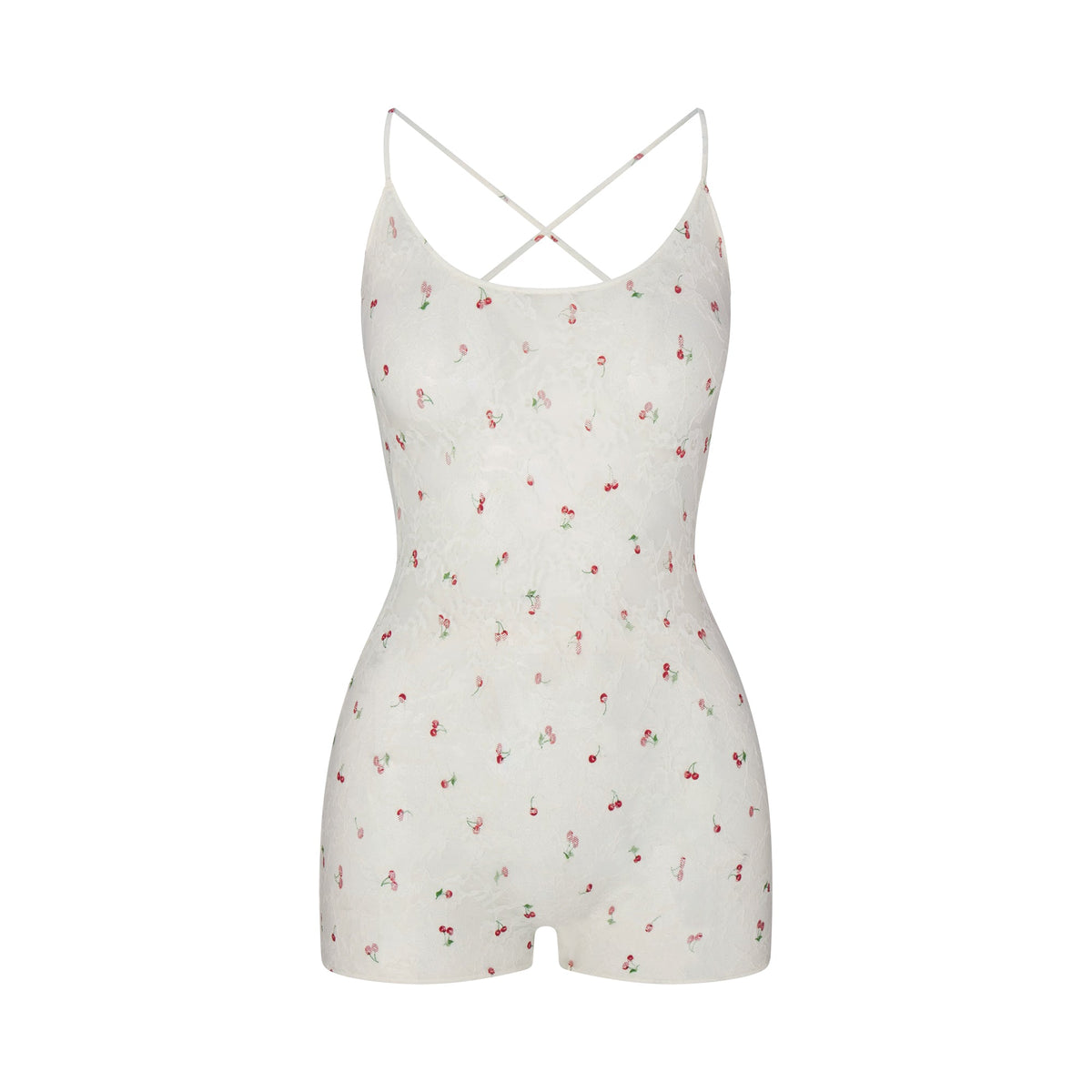 STRETCH LACE LOW BACK ONESIE | IVORY CHERRY PRINT