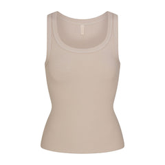 COTTON RIB SCOOP NECK TANK | STONE