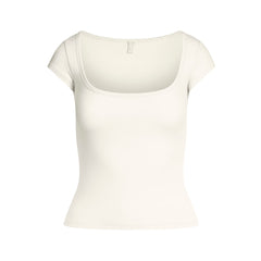 COTTON JERSEY SCOOP NECK T-SHIRT | MARBLE