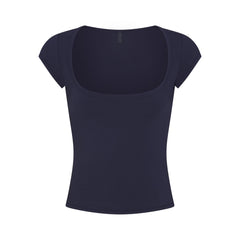 COTTON JERSEY SCOOP NECK T-SHIRT | NAVY