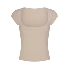 COTTON JERSEY SCOOP NECK T-SHIRT | STONE