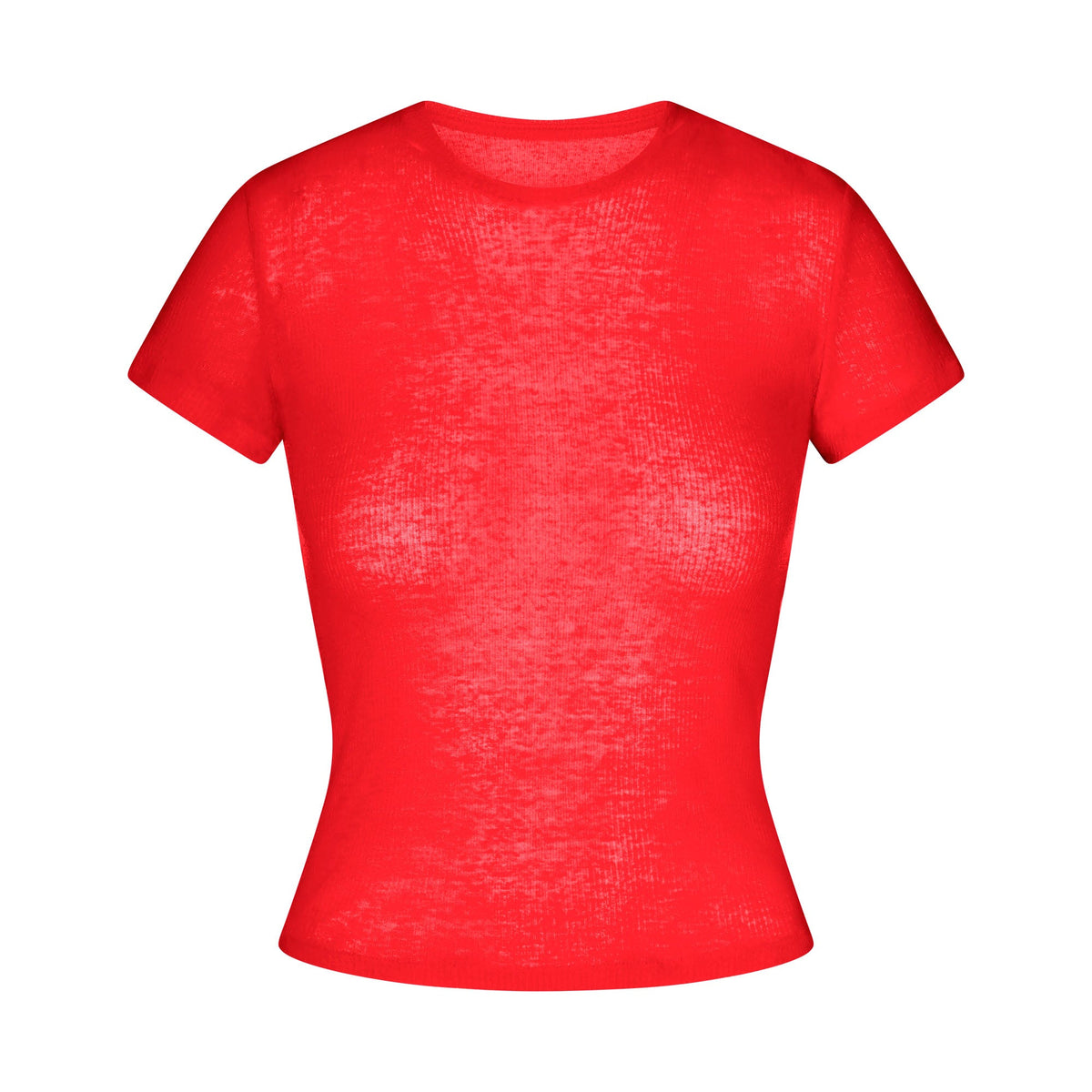 SHEER RIB T-SHIRT | CARMINE