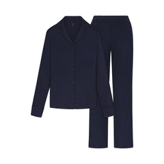 SKIMS SLEEP LONG SLEEVE BUTTON UP SET | NAVY