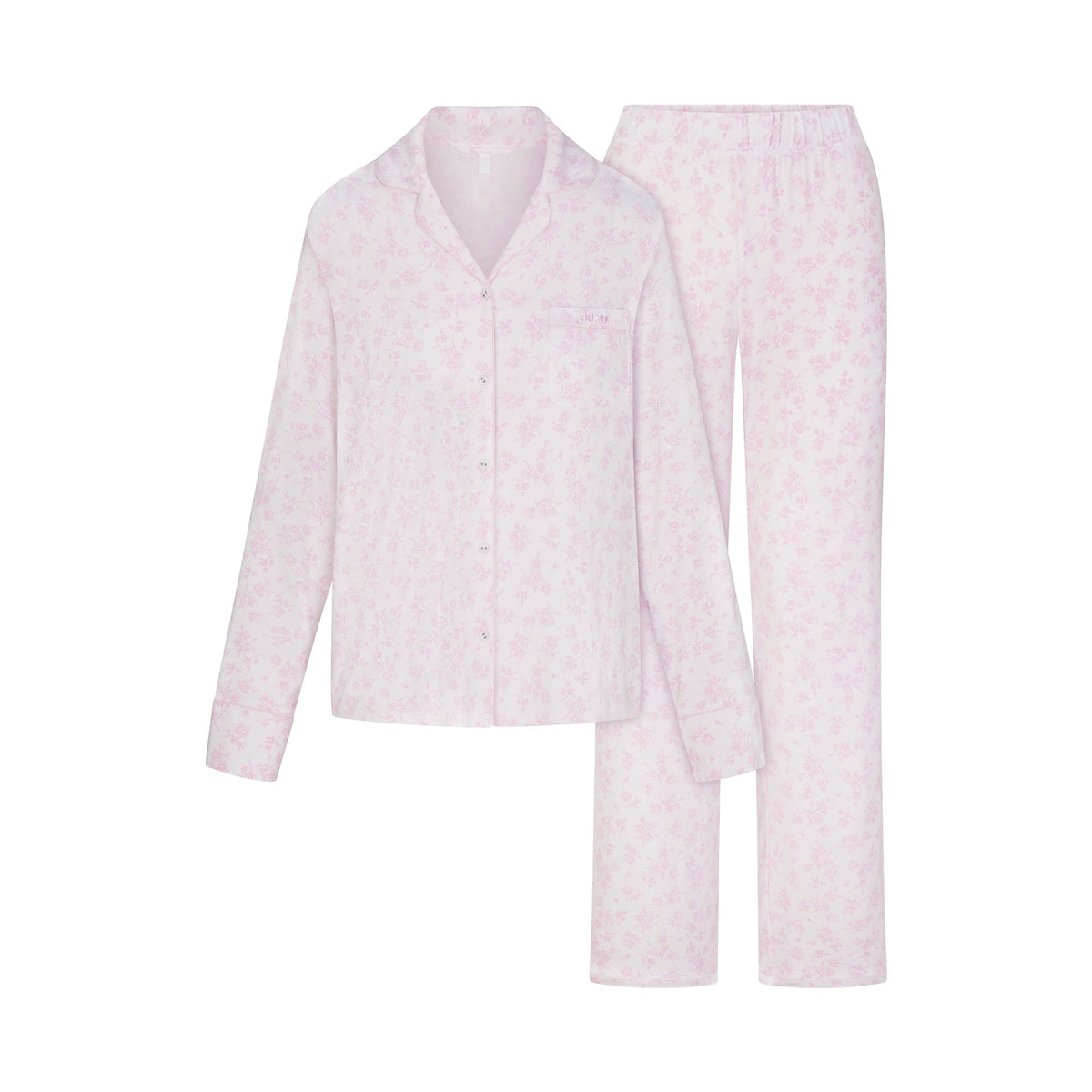 SKIMS SLEEP LONG SLEEVE BUTTON UP SET | SNOW DELICATE FLORAL PRINT