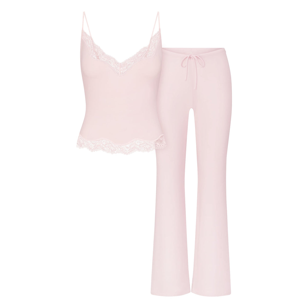 SKIMS SLEEP LACE CAMI AND PANT SET | BARELY PINK