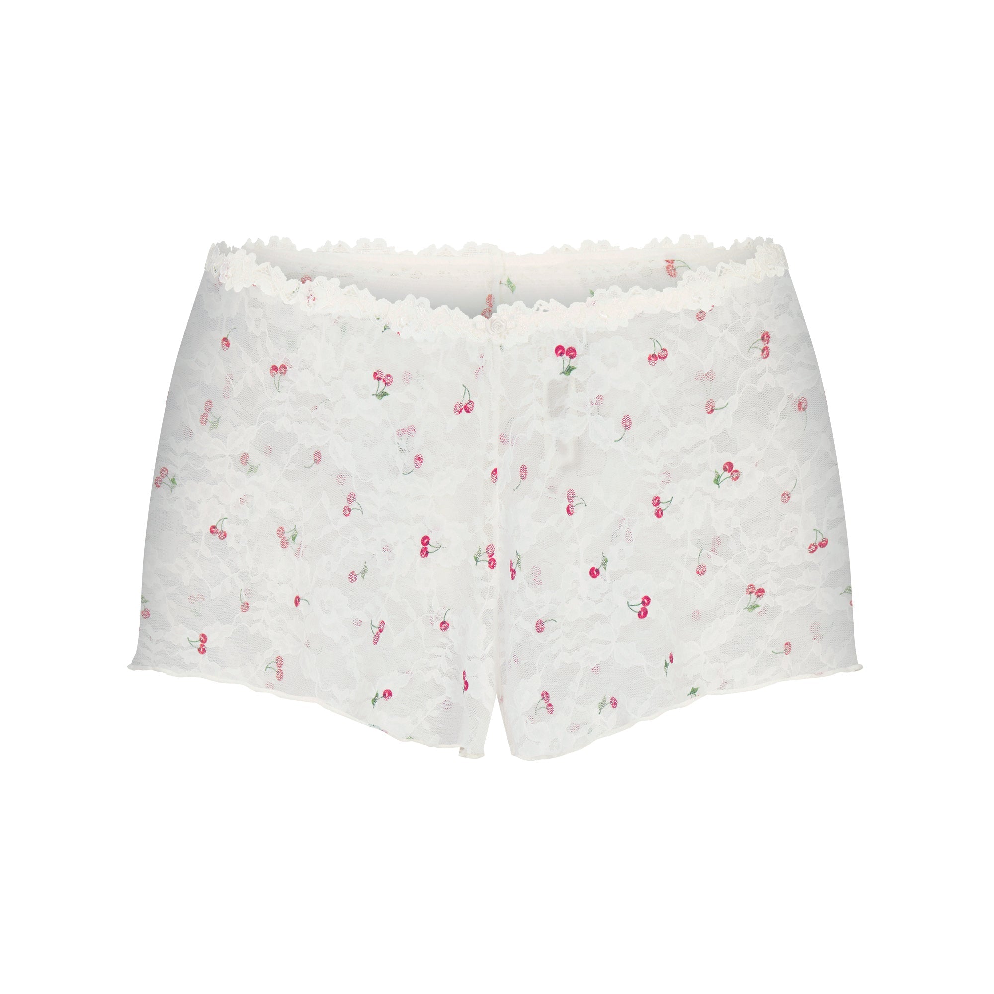 STRETCH LACE TRIANGLE CAMI AND SHORT SET | IVORY CHERRY PRINT
