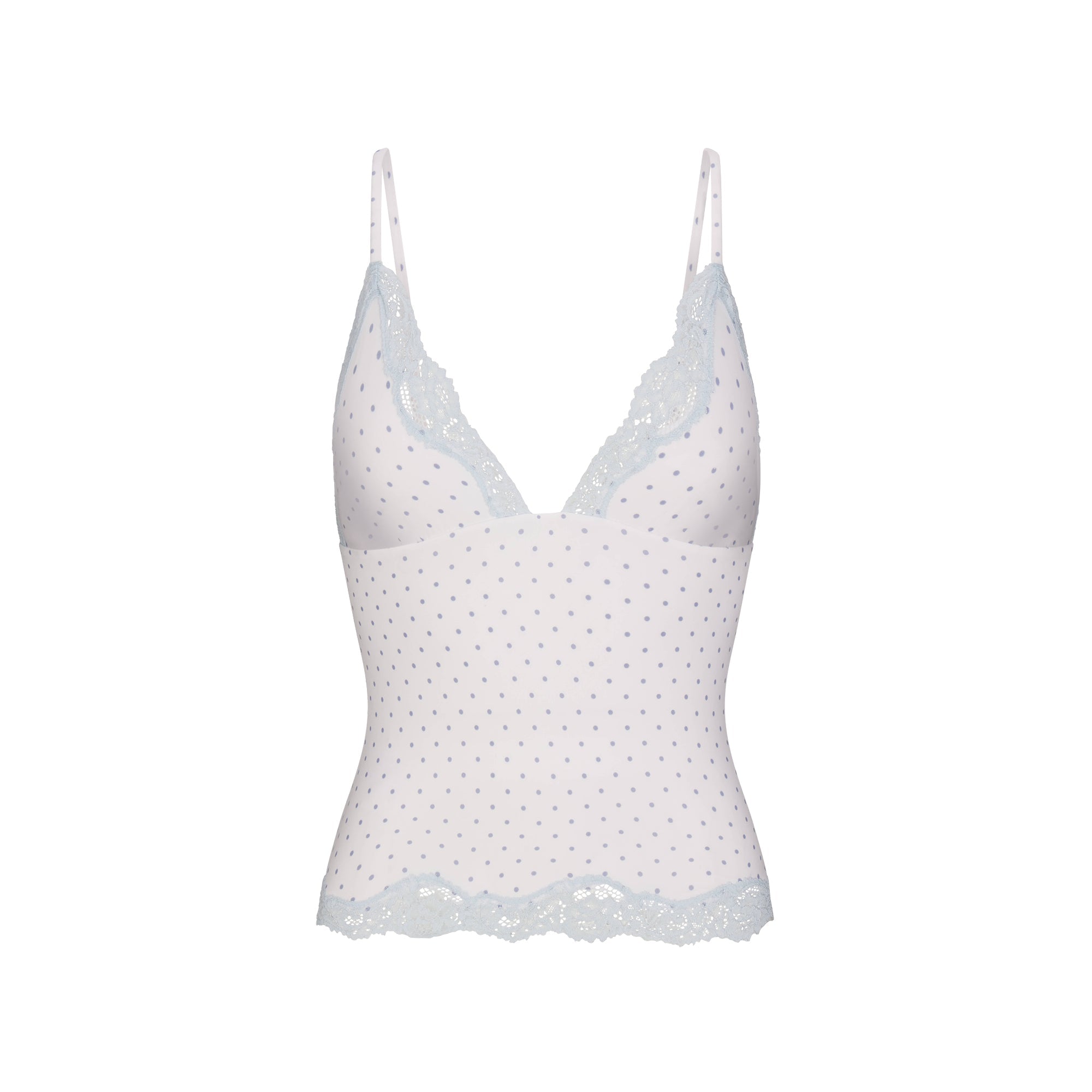 FITS EVERYBODY LACE TRIANGLE CAMI AND BOY SHORT SET | SLATE PIN DOT PRINT