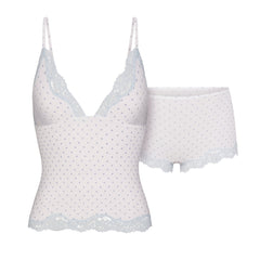 FITS EVERYBODY LACE TRIANGLE CAMI AND BOY SHORT SET | SLATE PIN DOT PRINT