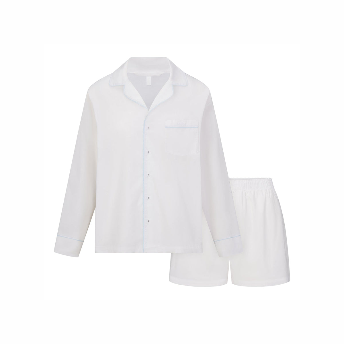 COTTON POPLIN SLEEP LONG SLEEVE AND BOXER SET | SNOW CONTRAST