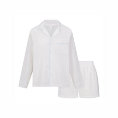 COTTON POPLIN SLEEP LONG SLEEVE AND BOXER SET | SNOW CONTRAST