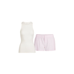 COTTON POPLIN BOXER SLEEP SET | CHERRY BLOSSOM STRIPE
