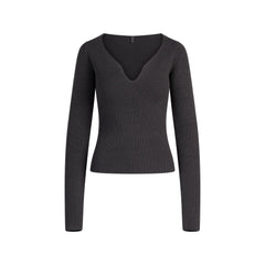 SWEATER KNITS RIBBED LONG SLEEVE TOP | ASH