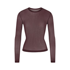 SLINKY KNIT CREW NECK LONG SLEEVE TOP | CURRANT
