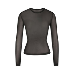 SLINKY KNIT CREW NECK LONG SLEEVE TOP | OBSIDIAN