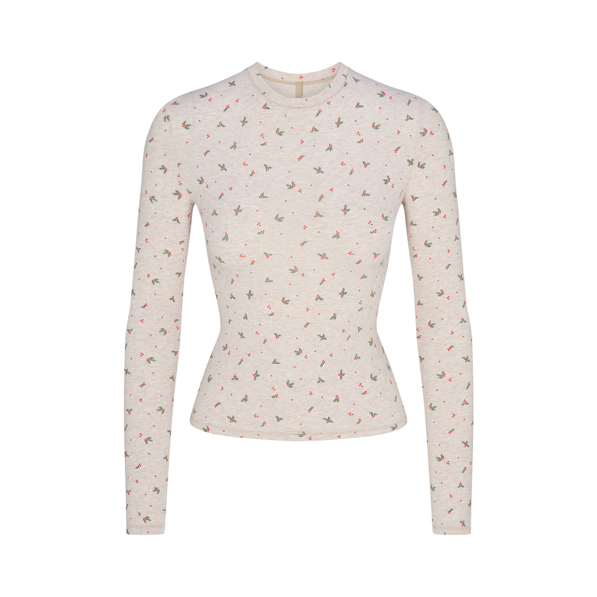 COTTON JERSEY LONG SLEEVE T-SHIRT | OATMEAL HEATHER HOLLY PRINT
