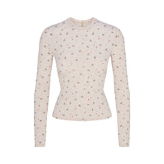 COTTON JERSEY LONG SLEEVE T-SHIRT | OATMEAL HEATHER HOLLY PRINT