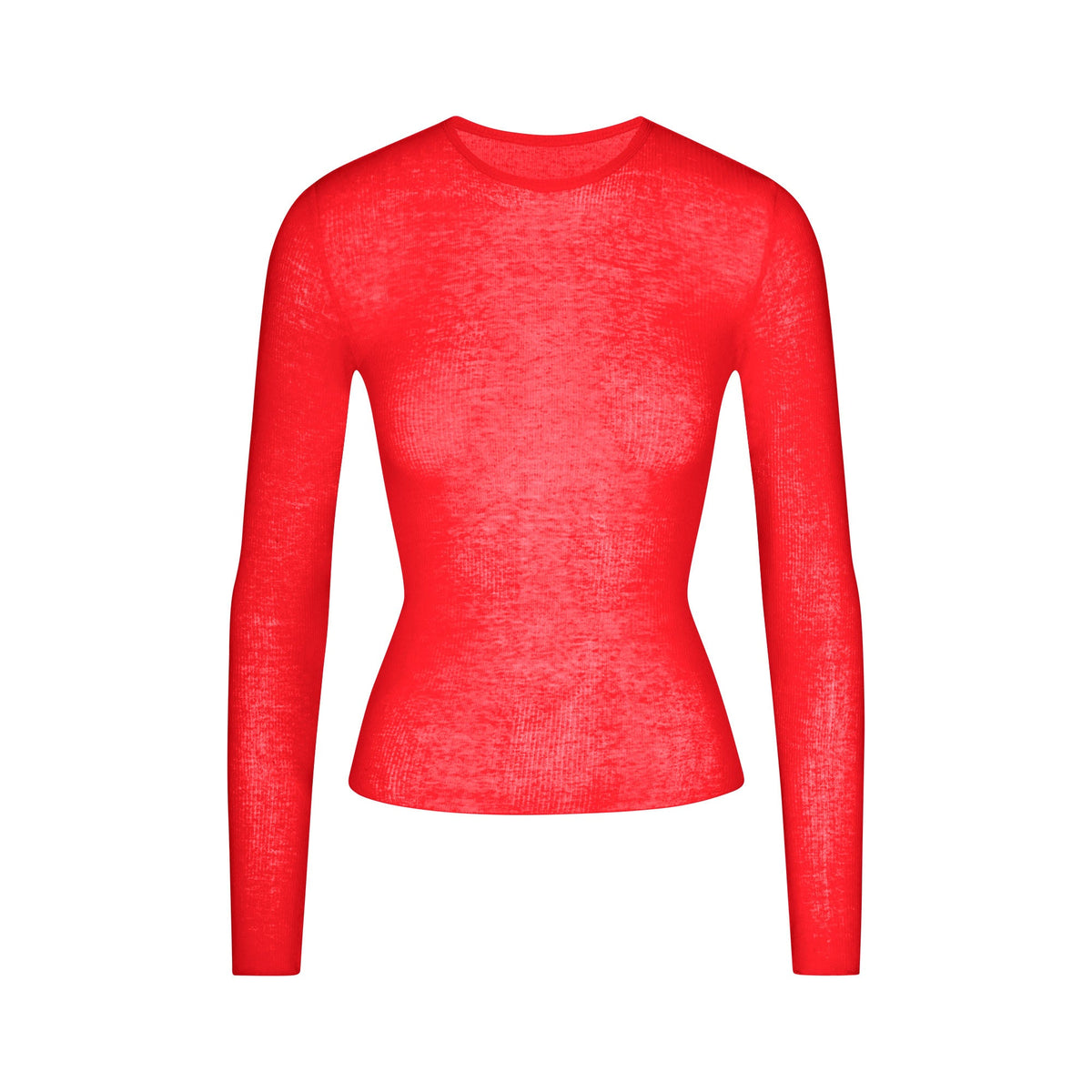 SHEER RIB LONG SLEEVE TOP | CARMINE