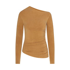 CUPRO JERSEY ASYMMETRICAL TOP | ALMOND