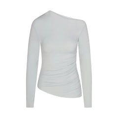 CUPRO JERSEY ASYMMETRICAL TOP | PEARL