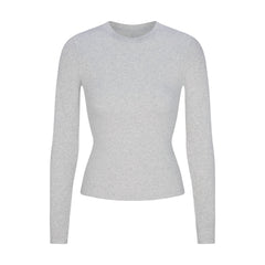 COTTON RIB LONG SLEEVE T-SHIRT | LIGHT HEATHER GREY