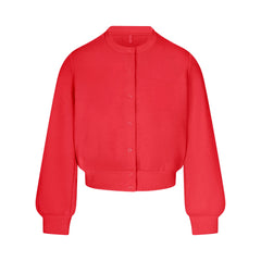 COTTON FLEECE SHRUNKEN CARDIGAN | WASHED RED