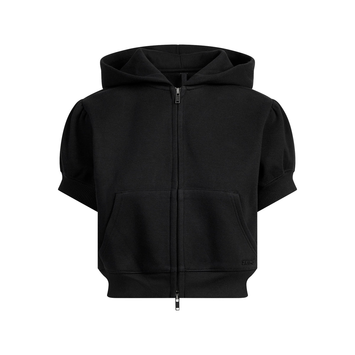 COTTON FLEECE BUBBLE SLEEVE CROPPED ZIP UP | ONYX