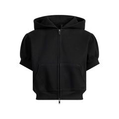 COTTON FLEECE BUBBLE SLEEVE CROPPED ZIP UP | ONYX