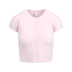 BRUSHED ALPACA SHORT SLEEVE CARDIGAN | CHERRY BLOSSOM