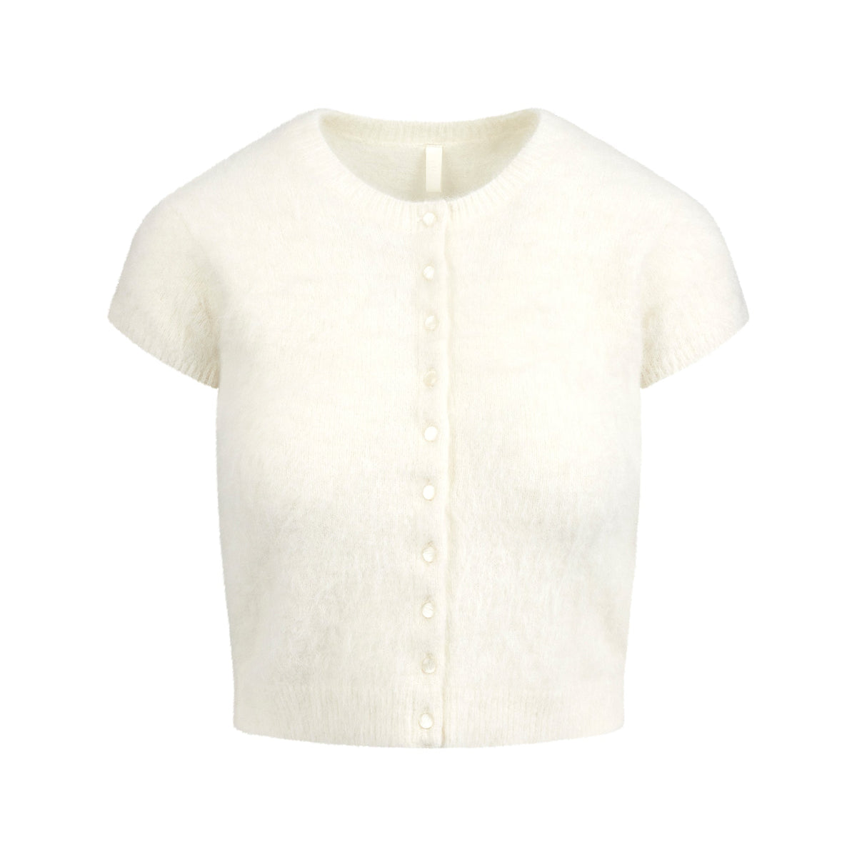 BRUSHED ALPACA SHORT SLEEVE CARDIGAN | EGRET
