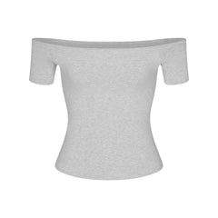 COTTON JERSEY OFF THE SHOULDER TOP | LIGHT HEATHER GREY