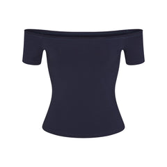 COTTON JERSEY OFF THE SHOULDER TOP | NAVY