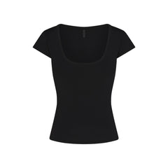 REFINED KNIT SCOOP NECK TOP | OBSIDIAN