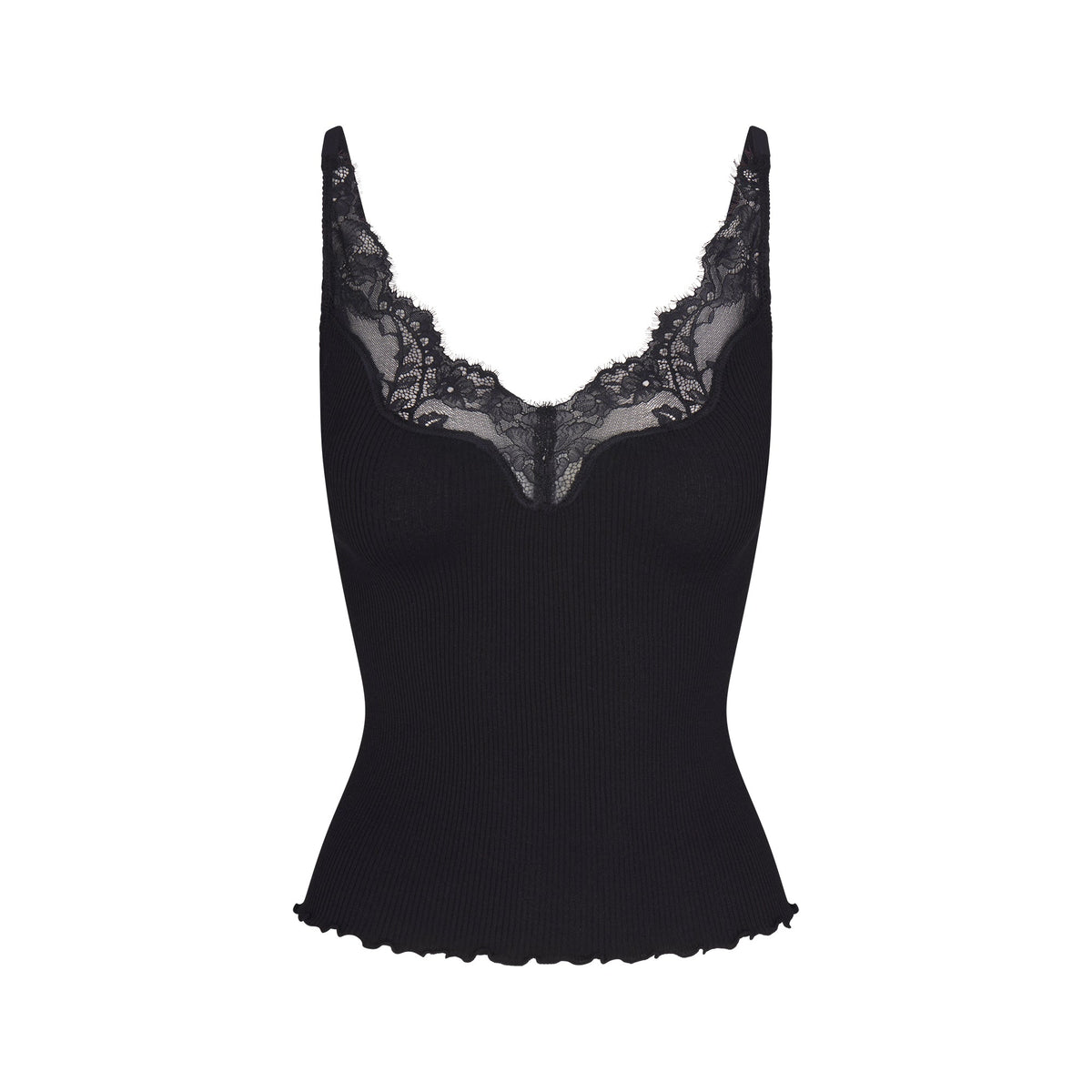 RIB KNIT LACE CAMI | OBSIDIAN