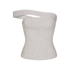 COTTON JERSEY ASYMMETRICAL TOP | LIGHT HEATHER GREY