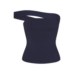 COTTON JERSEY ASYMMETRICAL TOP | NAVY