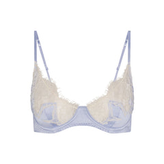 SILK LACE UNLINED DEMI BRA | PERIWINKLE CONTRAST