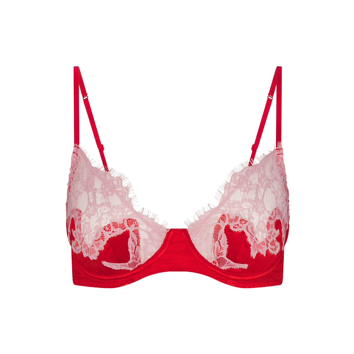 SILK LACE UNLINED DEMI BRA | RUBY CONTRAST