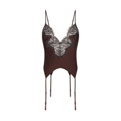 SILK LACE GARTER CAMI AND SHORT SET | ESPRESSO CONTRAST