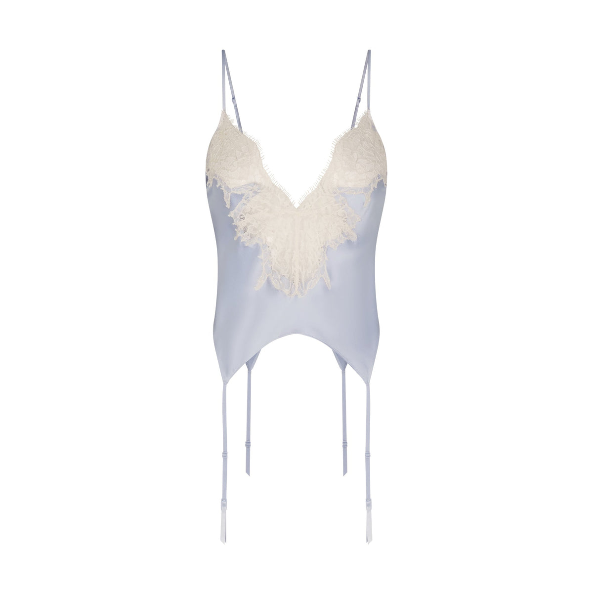 SILK LACE GARTER CAMI AND SHORT SET | PERIWINKLE CONTRAST