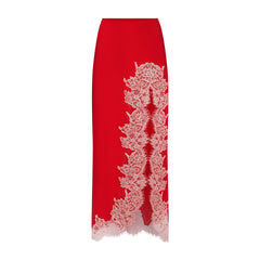 SILK LACE SLIP MIDI SKIRT | RUBY CONTRAST
